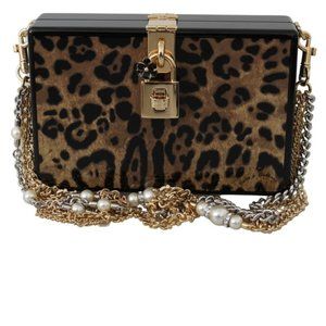 DOLCE & GABBANA Brown Leopard Women Shoulder BOX Wood Bag